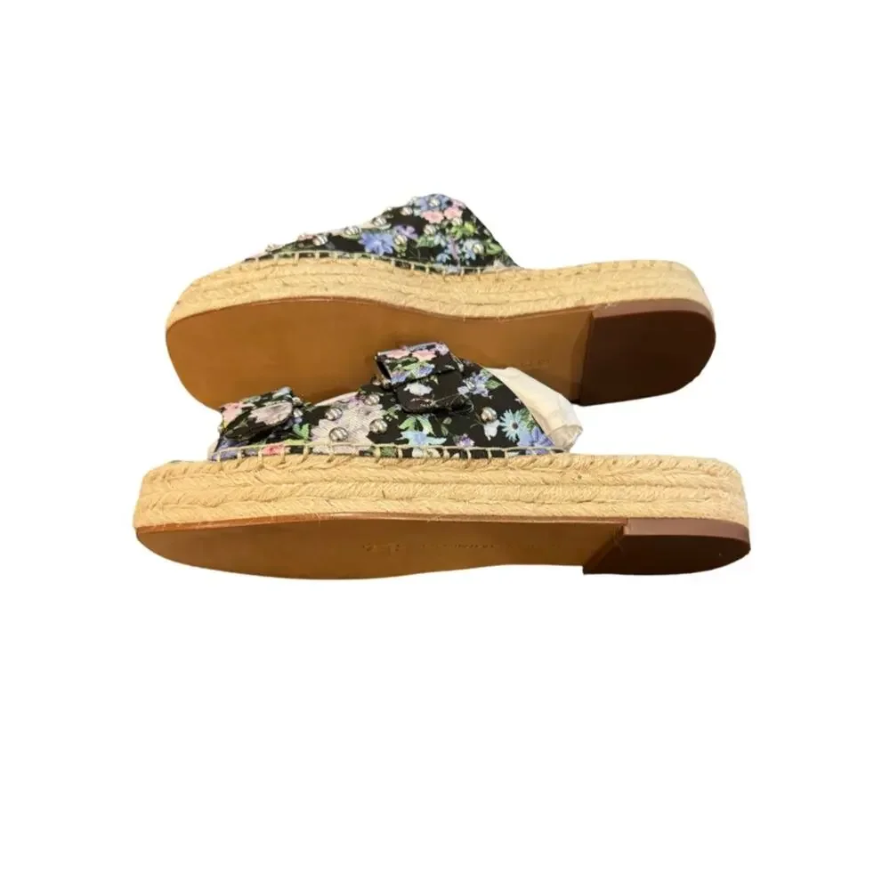 Rebecca Minkoff Jodi Espadrille Sandal Black Flower Print Size 7.5 NEW with Box